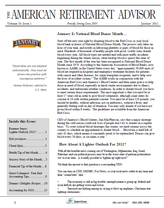 TheAmericanRetirementAdvisorMonthly Newsletter Jan 2011_IKON